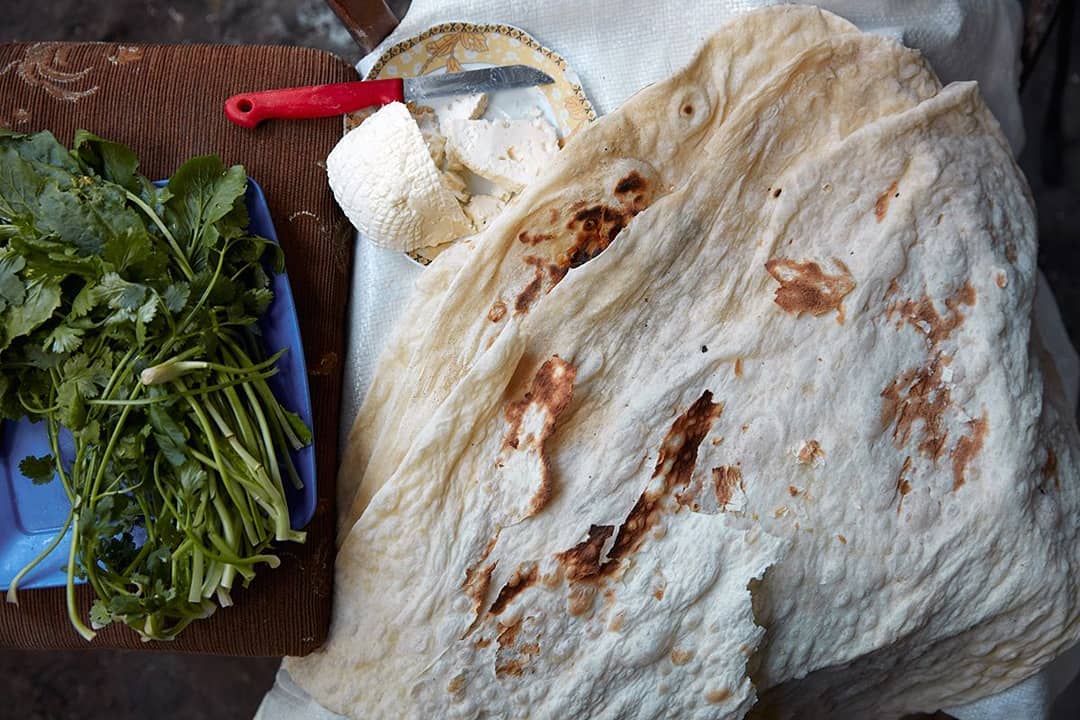Freshly baked traditional Armenian lavash bread