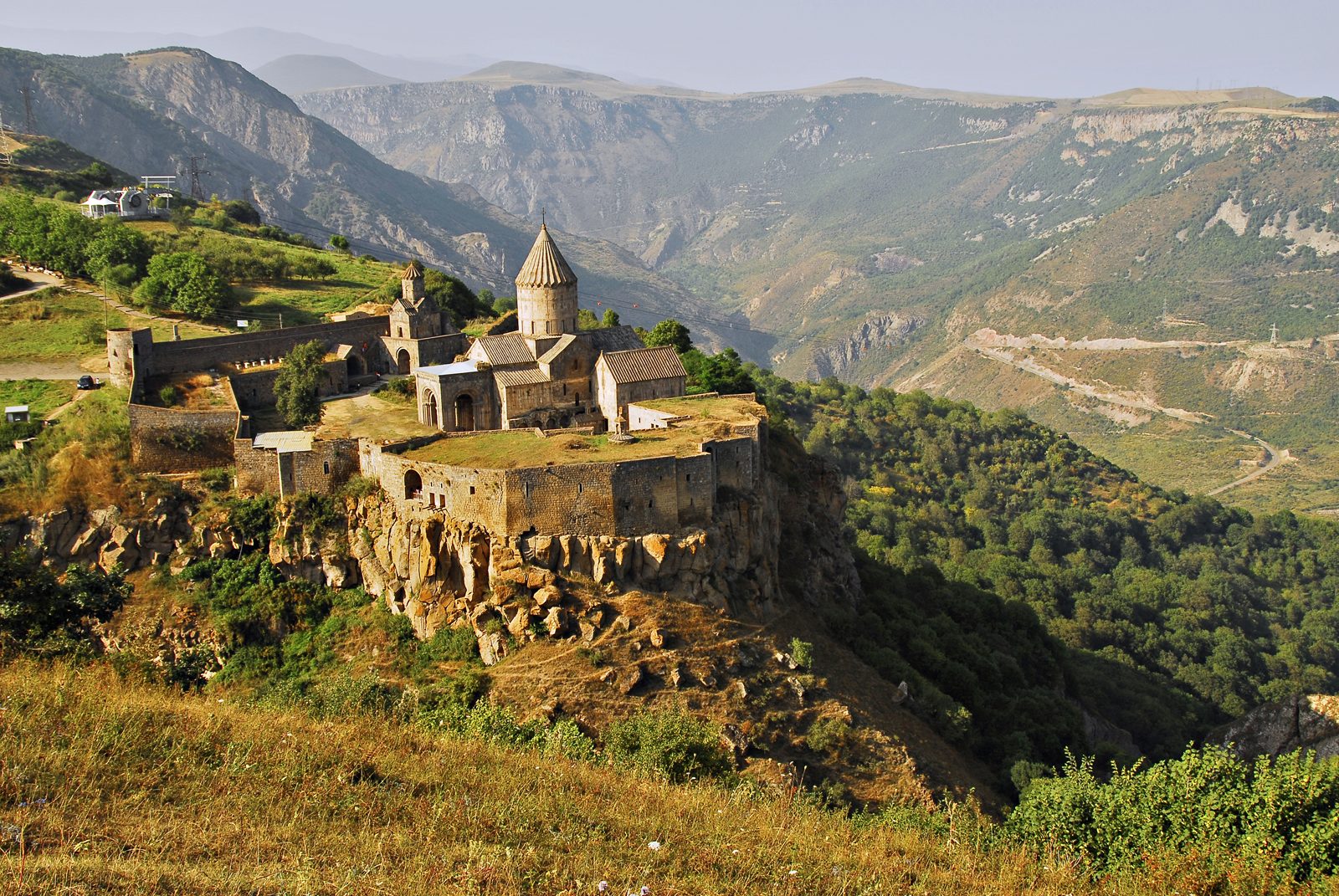 The Tatev monastery complex perched on the cliff
